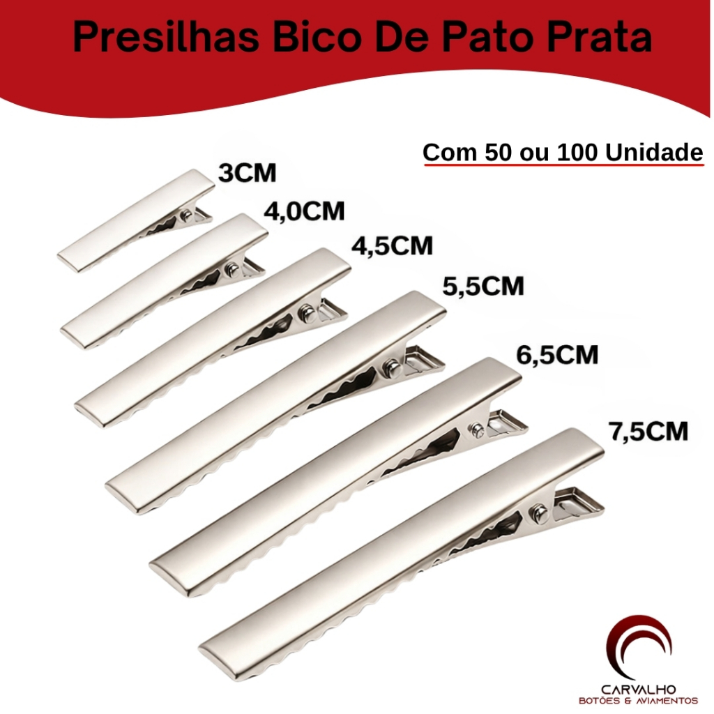 Bico De Pato 50 ou 100 Unidades Presilha Jacare Prata Ouro 3.0cm | 4.0cm | 4.5cm | 5.5cm | 6.5cm | 7.5 cm
