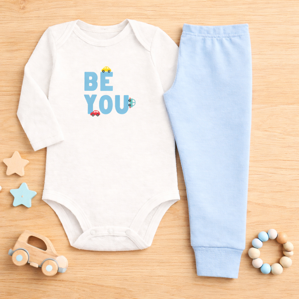 Conjunto Manga Longa Bebê 2 Peças Body 100% Algodão e Calça Inverno Roupa Infantil
