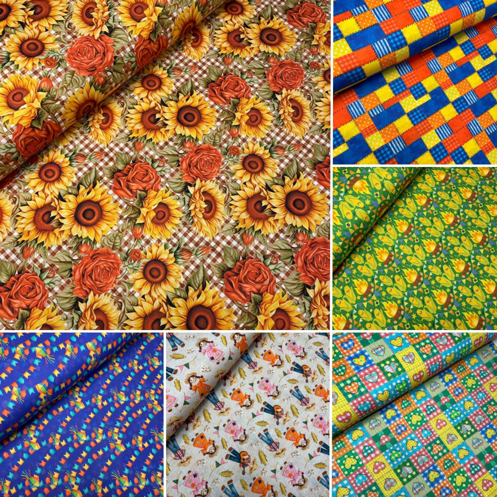 Tecido Tricoline Digital Estampado Junina 50cm x 1,50mt 100% Algodão
