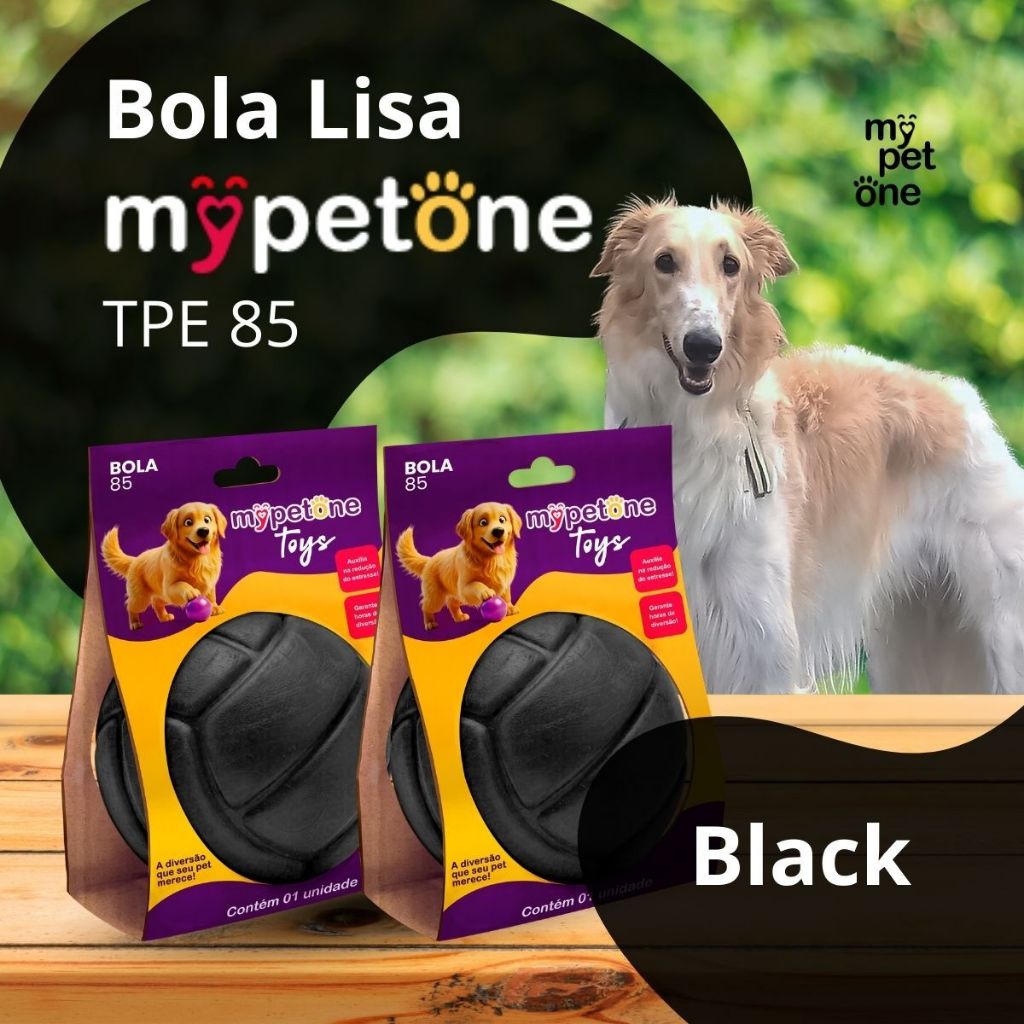 2 Bola Lisa MACIÇA MyPetOne Black 85mm Brinquedo RESISTENTE Para Cães
