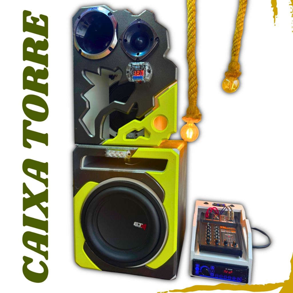 Caixa Bob Torre Som Automotivo 12" e 10" Polegadas Rack Móvel e Mesa de Som Modelo Bob Pintura Automotiva