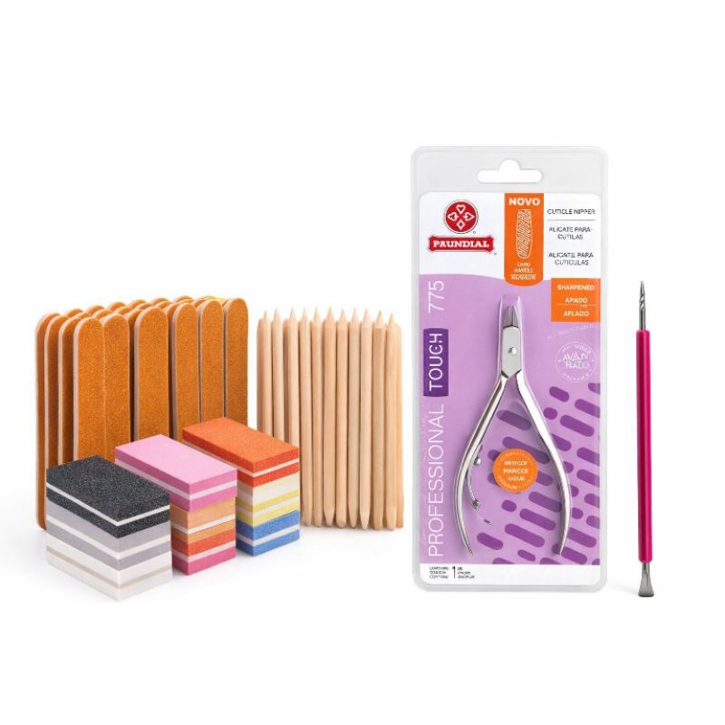 Kit Manicure Profissional Completo Iniciante Alicate Mundial 775 + Lixas + Palitos + Espátula
