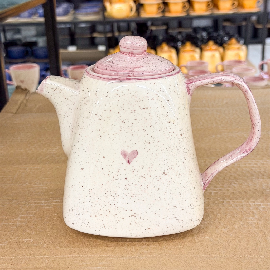 Bule Chaleira de cerâmica louça cor rosa 1,2 L com alça e tampa