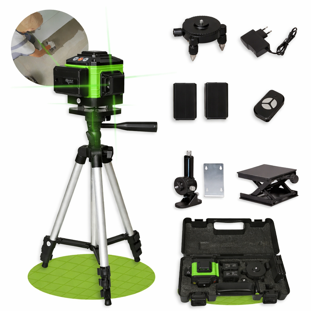 Kit Nível A Laser Verde 12 Linhas Esquadro + Suporte + Tripé