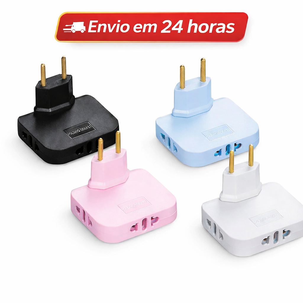 Adaptador Articulado 10A Dobrável com 3 Entradas – Compacto, Seguro e Prático