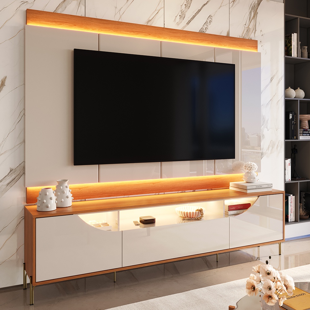 Rack Com Painel Imperiale Sala de Estar Luxuosa para TV até 75” LED Portas MDF Pés Ferro Movelove
