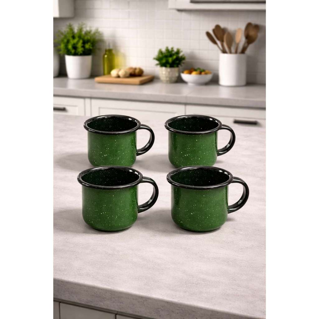 4 Canecas Esmaltada Agata 70ml Original Cafézinho - Azul Granitado