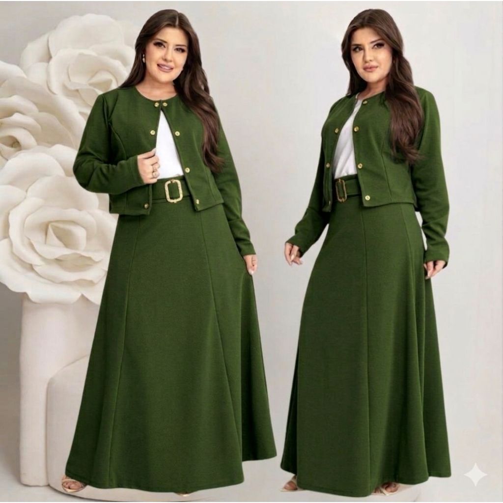 Conjunto Feminino 4 Peças: Blazer Luxo Saia Camiseta Cinto Plus Size Congresso Culto Moda Evangelica