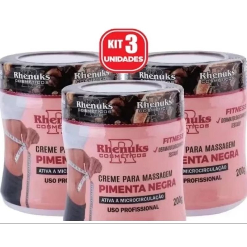 🔥 Kit 3 Gel Pimenta Negra Redutor de Medidas e Celulite | Creme para Massagem Modeladora | Pele Mais Lisa e Firme