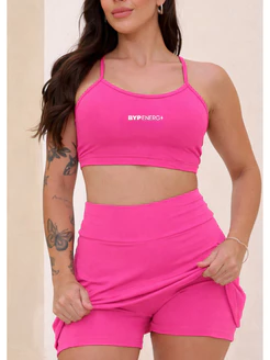 Conjunto Fitness Feminino Top + Short Saia com Bolso Feminino | Praia Academia Volei Beach Tenis Corrida