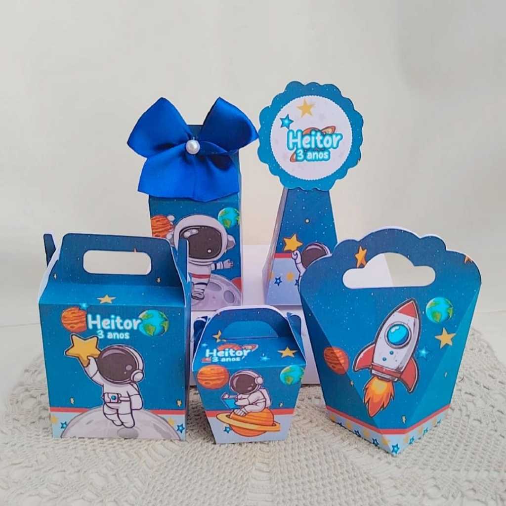 Kit Festa PEGUE E MONTE Astronauta Personalizado Lembrancinhas Caixas Aniversário