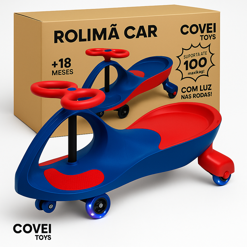 Carrinho Rolimã Super Car Gira 360° Passeio Infantil Com Led Suporta e Musica 100kg Menino Menina