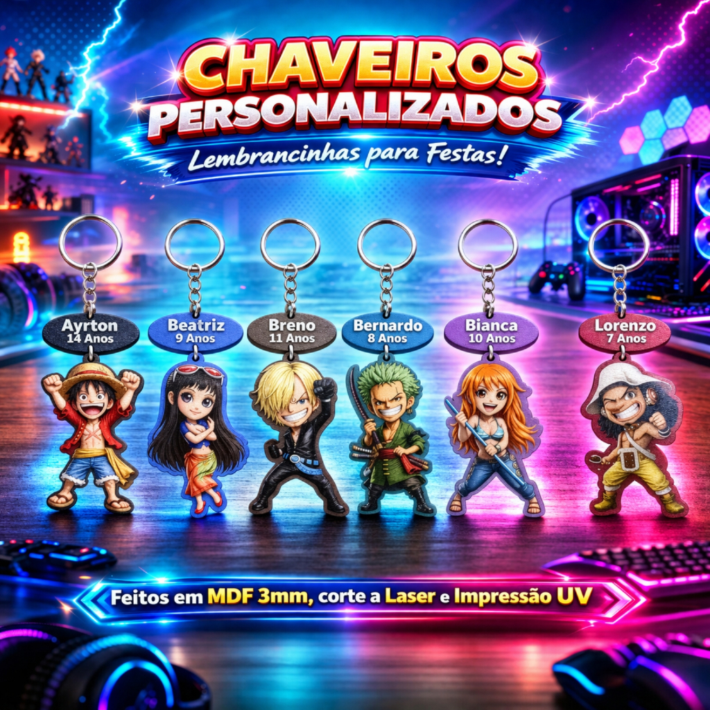 15 Lembranchinas Chaveiro Estilo One Piece MDF