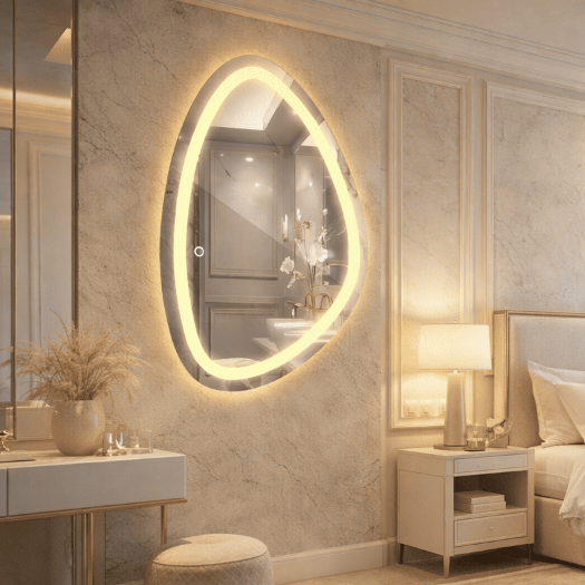 Espelho Orgânico Vários Tamanhos Jateado com 3 Cores LED Lapidado Decorativo Luxo