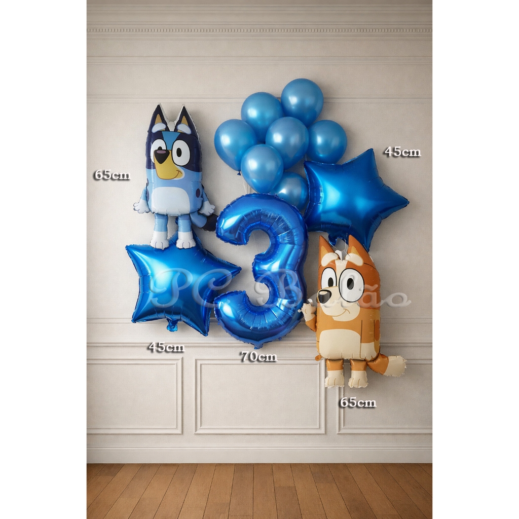Kit 12 Balão Metalizado 2 BLUEY E BINGO + 7 Bexiga AZUL + N° 70cm AZUL  + 2 Estrela AZUL ANIVERSÁRIO em Oferta na Shopee