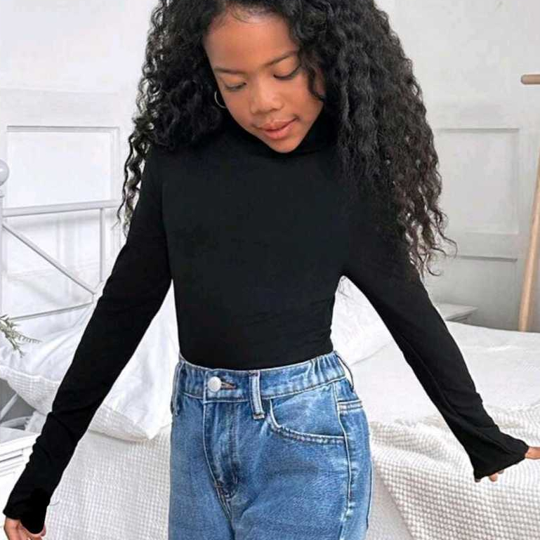 O Melhor Body Infantil Criança Tecido Collant Segunda Péle Gola Alta Suplex Manga Longa Com Proteção Sol e Chuva