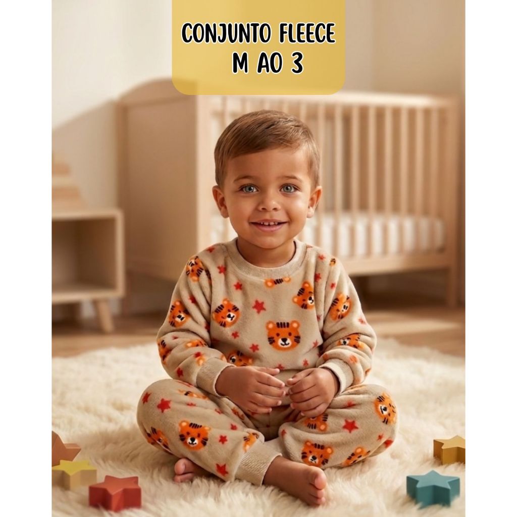 Conjunto de Frio Infantil Menino Fleece Peludinho Inverno Blusa Manga Longa Calça M ao 3