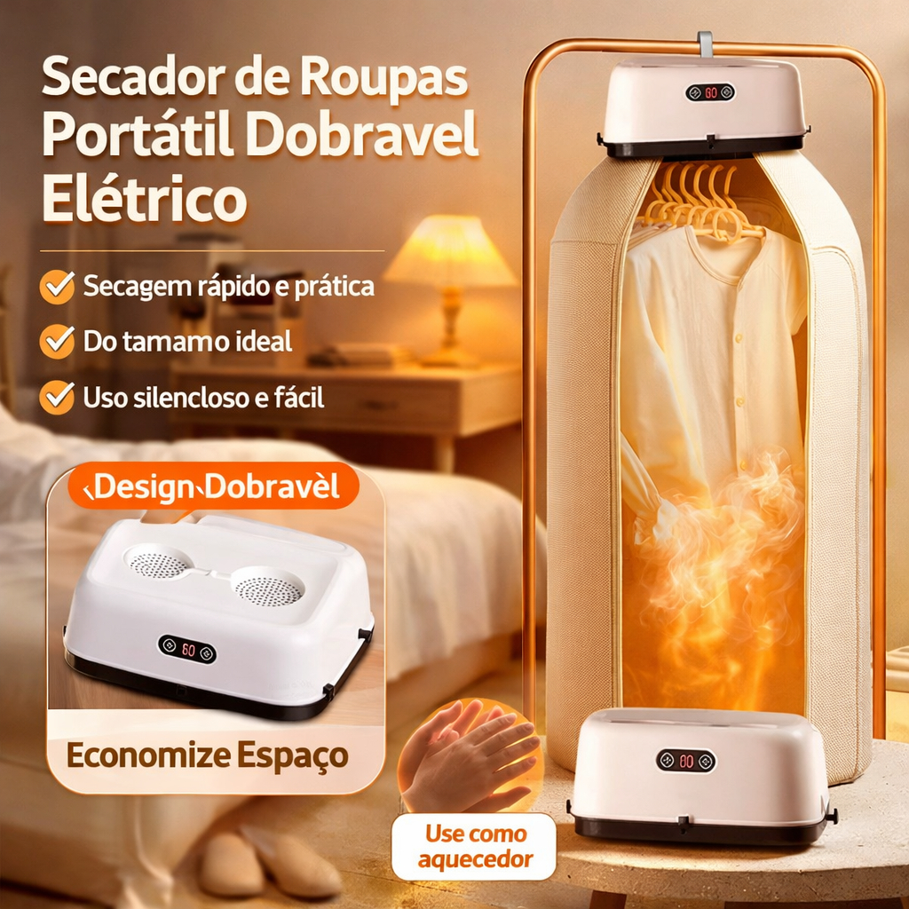 Secador de Roupas Portátil Elétrico Dobrável 600W Timer Digital Touch 110V 220V Secagem Rápida