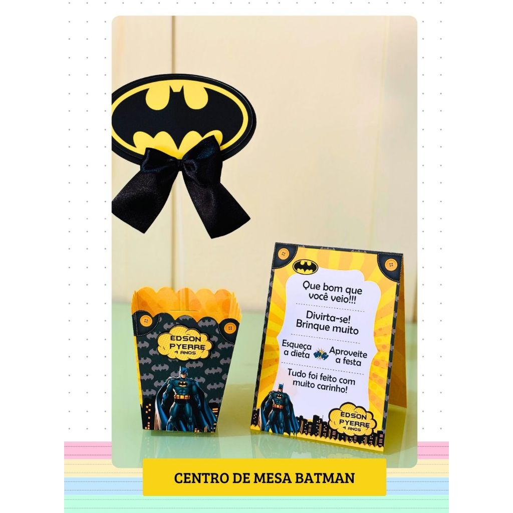 Kit Centro de Mesa BATMAN | Personalizado | Enfeite Cachepô Plaquinha | Decoração Festa |ENVIO RÁPIDO