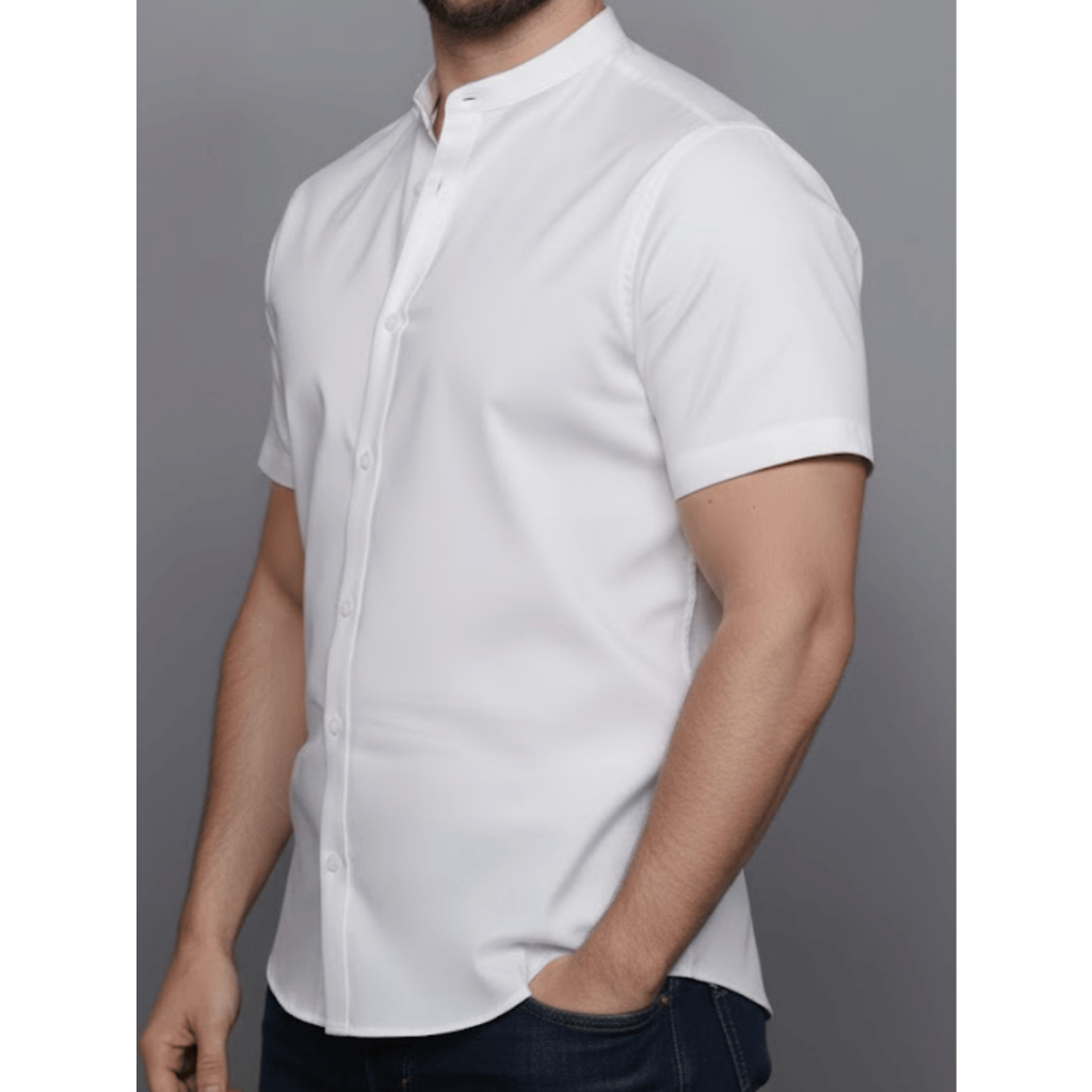 Camisa Social Masculina Manga Curta Slim Elegante Gola Padre - Camisa de praia Camisa com Elastano