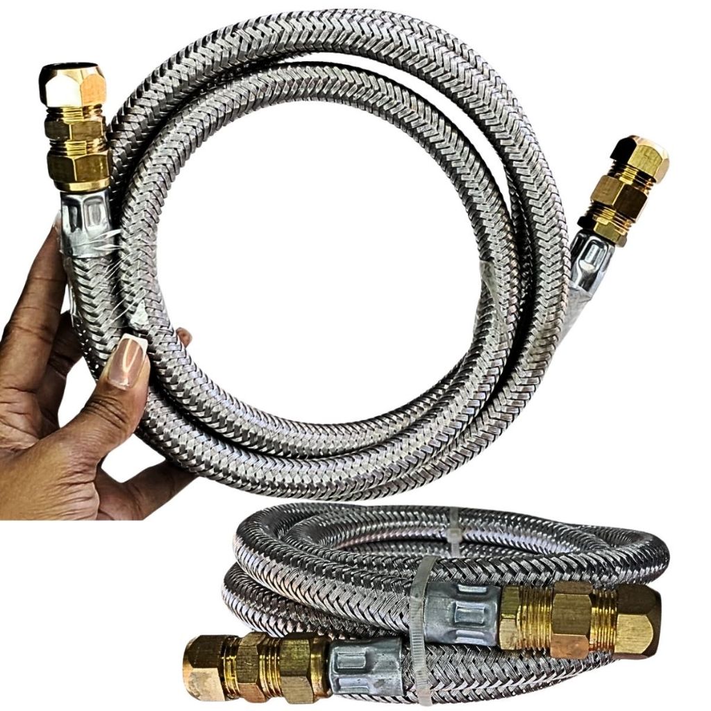 mangueira malha aço gás cozinha fogão forno cooktop terminais reforçados