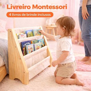 Estante Montessori Infantil Mini Porta Livros Livreiro Infantil em Madeira Pinus Natural Organizador de Livros  (ref:02) em Oferta na Shopee