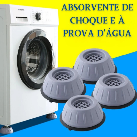 Kit 4 Peças Suporte Anti Vibração Amortecedor De Borracha Pezinho Pé Máquina Lavar Roupas Nivelador