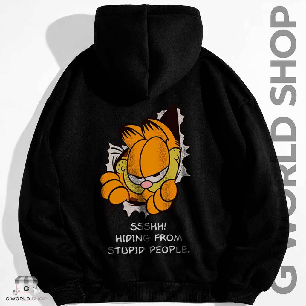 Moletom Com Capuz Canguru Gatinho Garfield Saindo do Buraco Blusa de Frio Blusão Casaco Adulto e Infantil Flanelado
