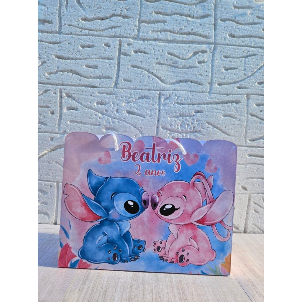 SACOLA PERSONALIZADA PEGUE E MONTE STITCH E ANGEL  -PARA FESTA, ANIVERSÁRIO, LEMBRANCINHA