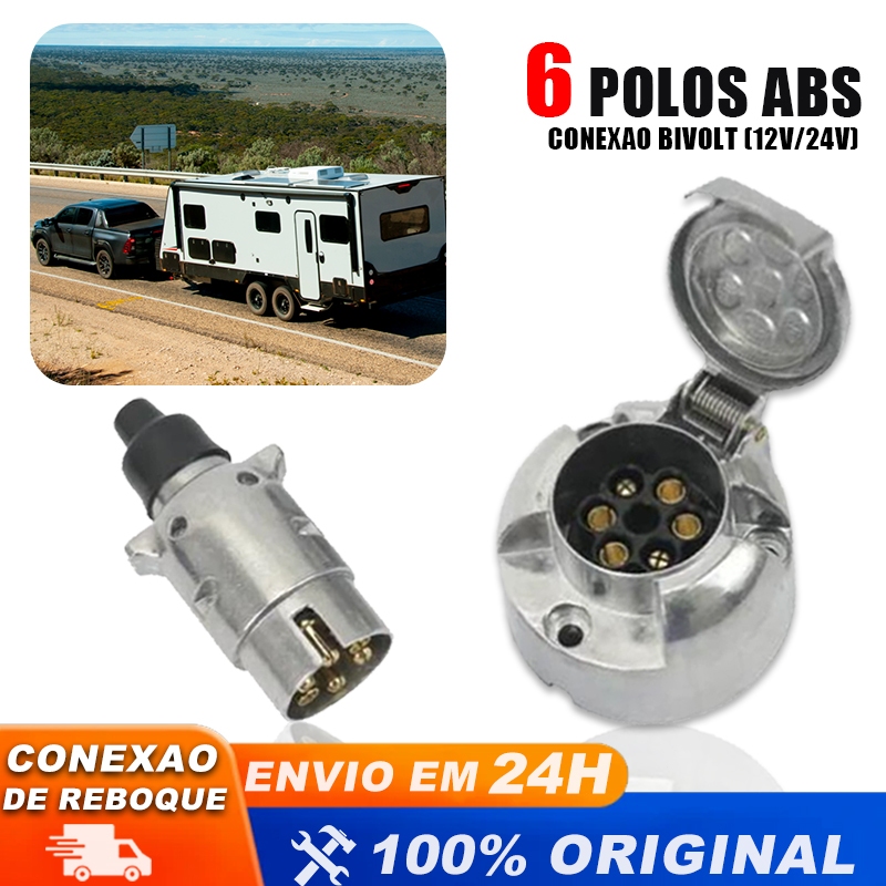 Kit Engate Reboque 6 Polos Carreta Carretinha Reboque Macho Femea Completo Cromado Alumino Polido