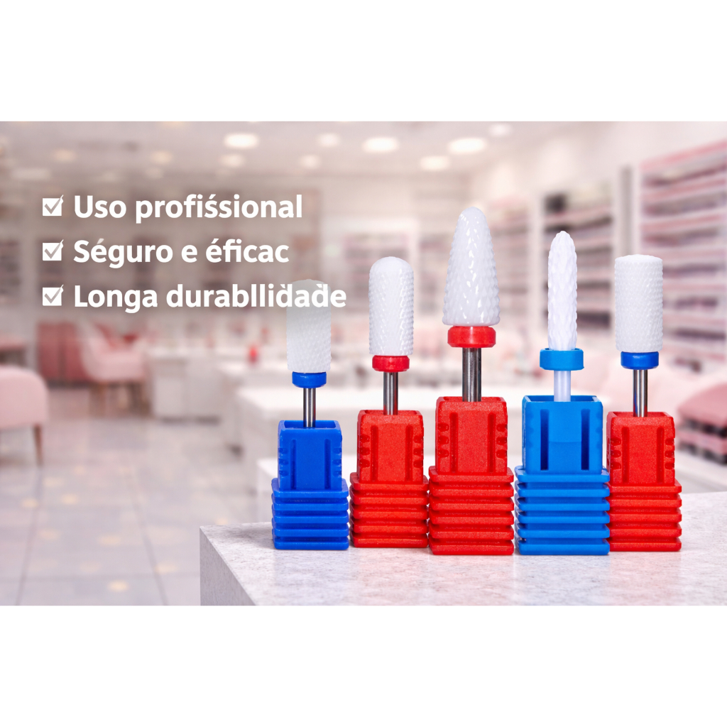 kit com 5 brocas de ceramica acabamento perfeito nao esquenta unha de gel acrigel