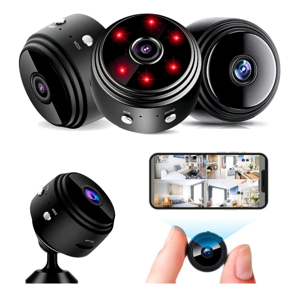 Mini Câmera Espiã A9 HD 1080p Wi-Fi Visão Noturna Preto Discreta