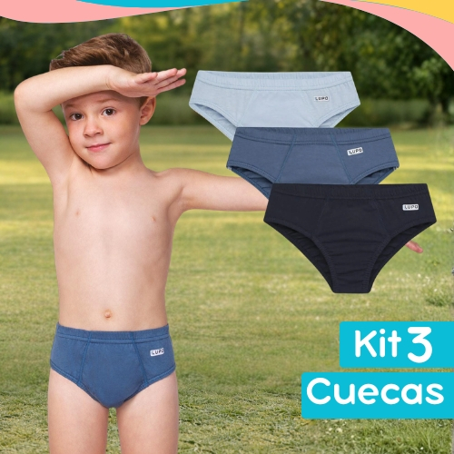 Cueca Infantil Algodão Lupo Slip Original Kit 3 Confortável Básica Escola Dia a Dia Macia