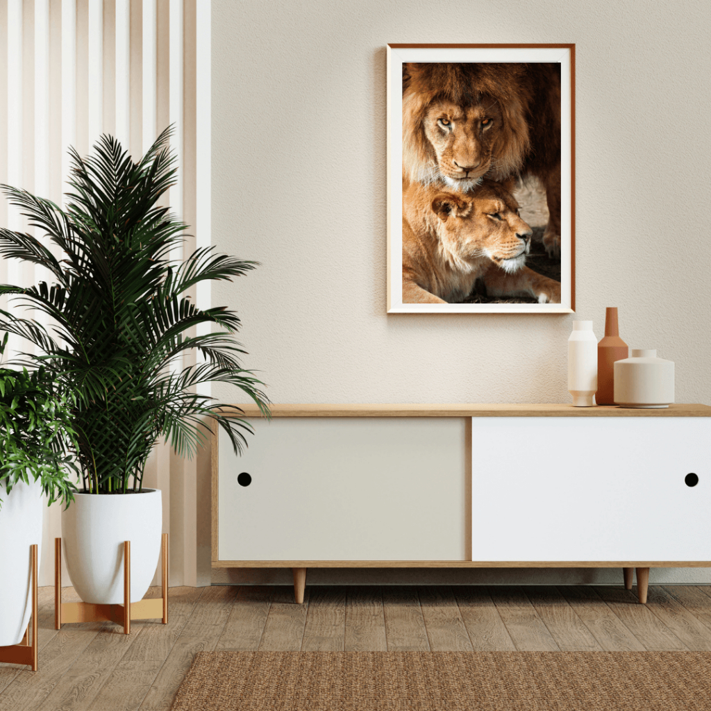 Quadro Leão e Leoa Decorativo Em PVC, Sem Moldura.