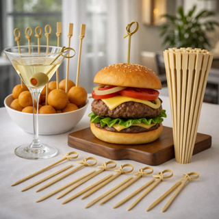 100/200/500 Espetos Palitos Bambu Knotted Garfinho Petisco Buffet Eventos Lanchonete em Oferta na Shopee