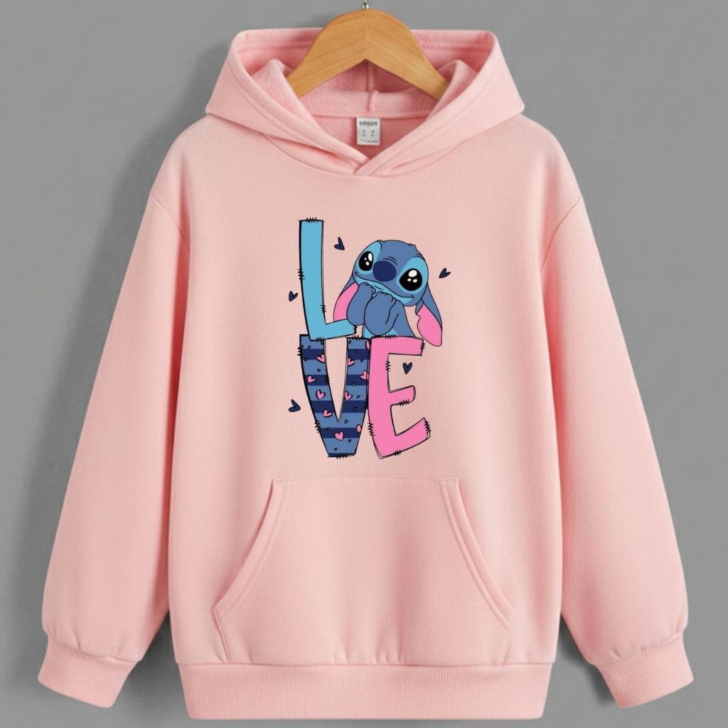Moletom Lilo Stitch love Adulto Unissex Com Capuz e Bolso Canguru Algodão