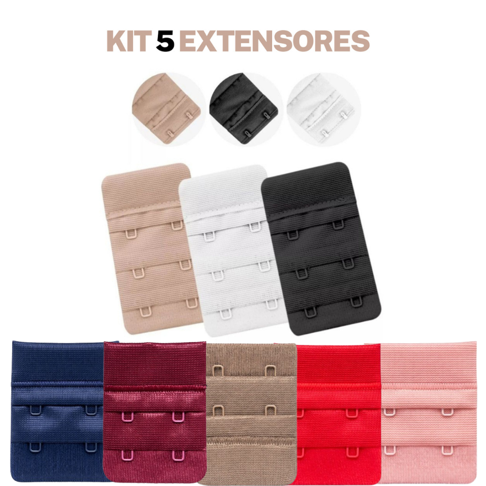 Kit com 05 extensor prolongador de sutiã extensor colchete de sutia