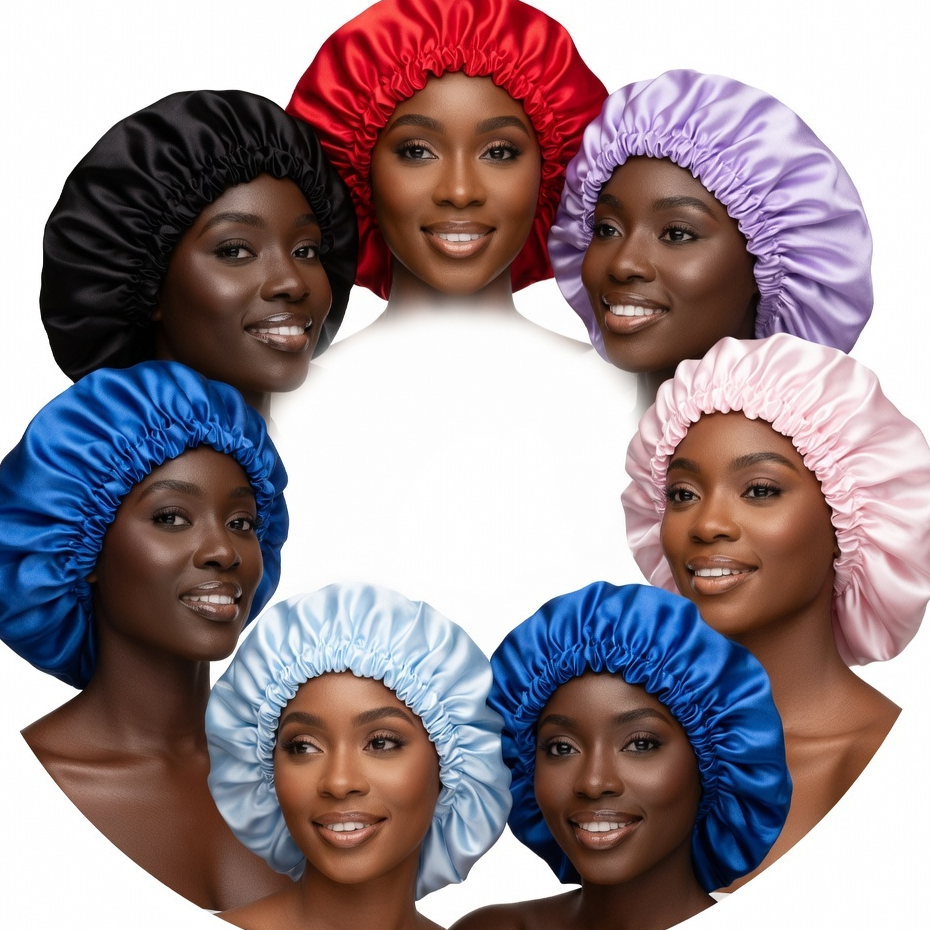 Kit 6 Toucas de Cetim para Dormir Proteção Capilar Anti Frizz Anti Quebra Cabelo Cacheado Crespo Cores Sortidas