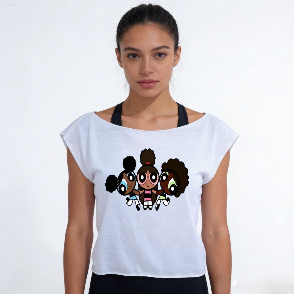 camiseta feminina, blusa, regata, cropped, fitness, academia, estampada, meninas superpoderosas