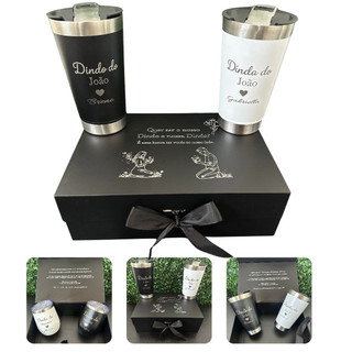 Kit Caixa Personalizada Batizado casamento + 2 Copos Térmicos Personalizados - Convite brinde Padrinho e Madrinha