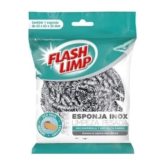 Esponja Aço Inox Flash Limp Limpeza Pesada Ea1409 Não Enferruja Remove Sujeira Difícil Grill Panela