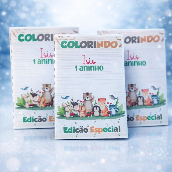 Revistinha de Colorir Personalizada Bosque/Floresta/Animais – Lembrancinha de Aniversário Infantil