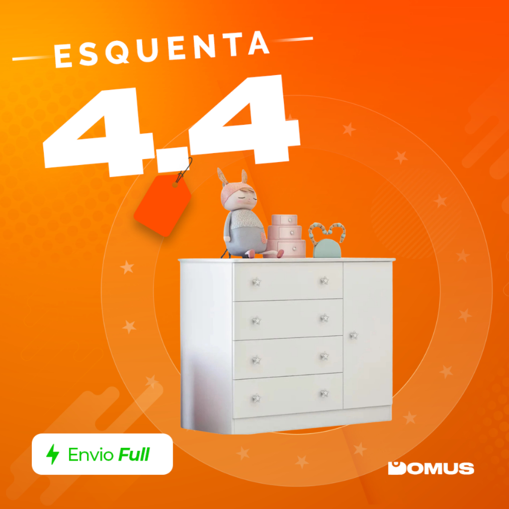 Cômoda Doce Sonho 4 Gavetas 1 Porta Sapateira Com Puxadores de Estrela em MDP Qmovi