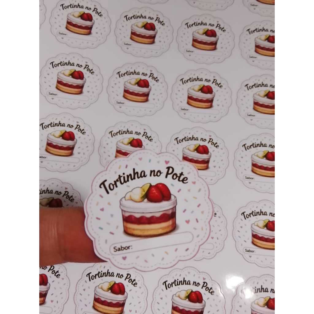 100 Adesivos Tortinha no Pote - Etiqueta para Doces e Sobremesas - Bolo no Pote - Tag adesiva - Tortinha no pote