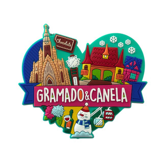Imã de Geladeira Emborrachado Gramado e Canela RS Coração - Lembrança Serra Gaúcha Catedral de Pedra