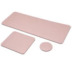 KIT MousePad Grande Rosa Desk Pad Couro Gamer Office 70x30 + 20x20 + Porta copos 10cm