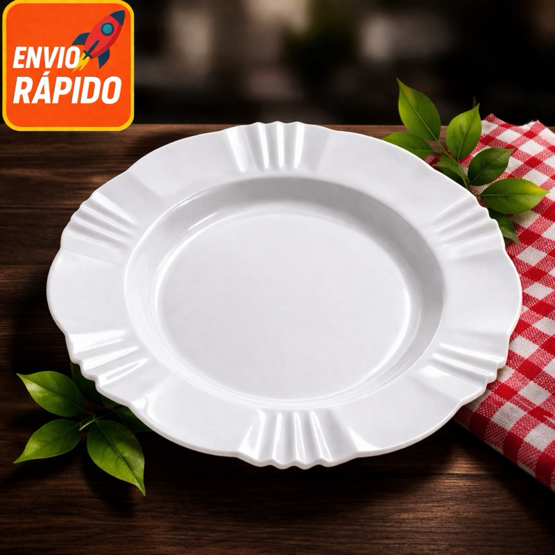 Kit 10/20/30 Pratos Branco Festa Fundo Com Borda em Oferta na Shopee