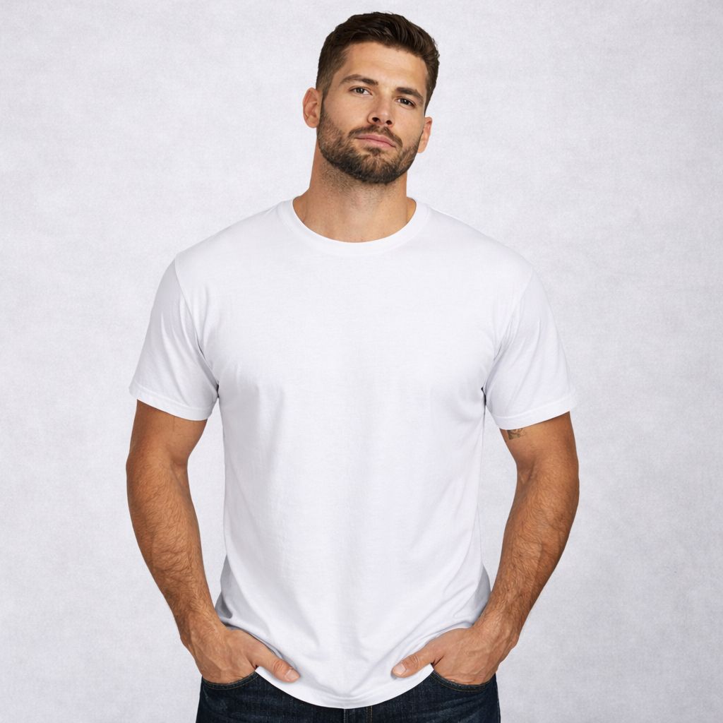 Camiseta Masculina Lisa 100% Poliéster Branca/Cinza Mescla para Sublimação | Estamparia e Personalização