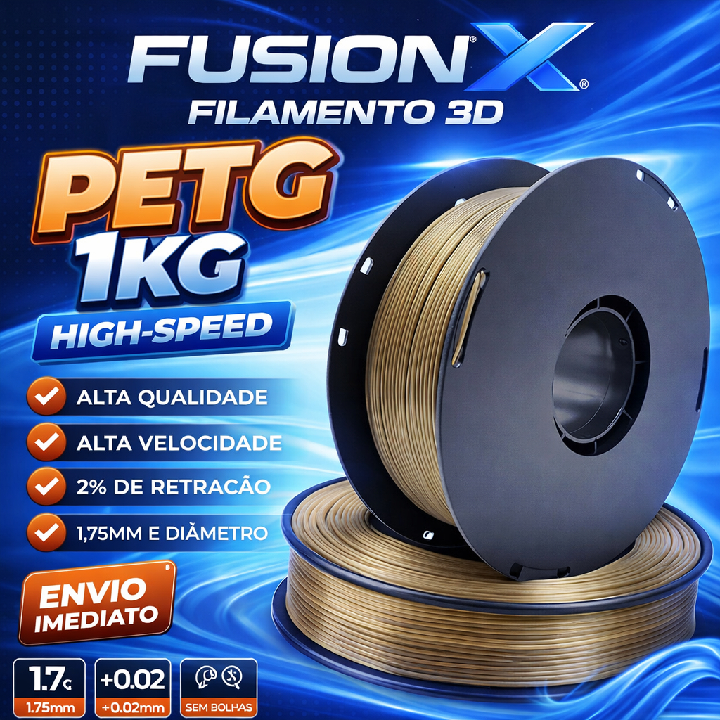 Filamento PETG High-Speed FusionX 1KG 1,75mm Impressão Premium Cores 3D