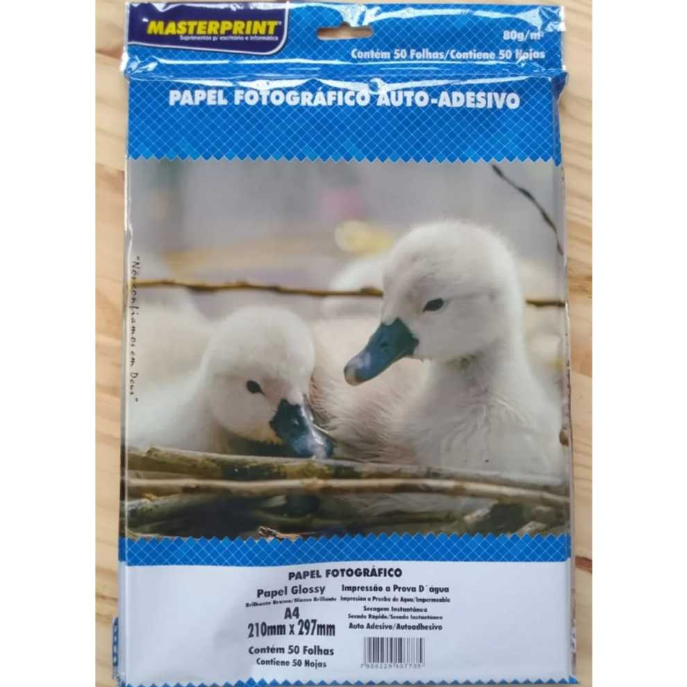 Papel Fotográfico Masterprint A4, Glossy, 80 Gr, Auto Adesivo, Pacote com 50Fls.